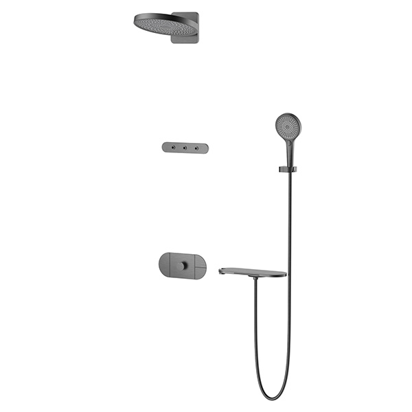 Round Shape designed 4 function solid brass thermostatic wall mounted concelad shower set with large size control board and angle adjustable top shower